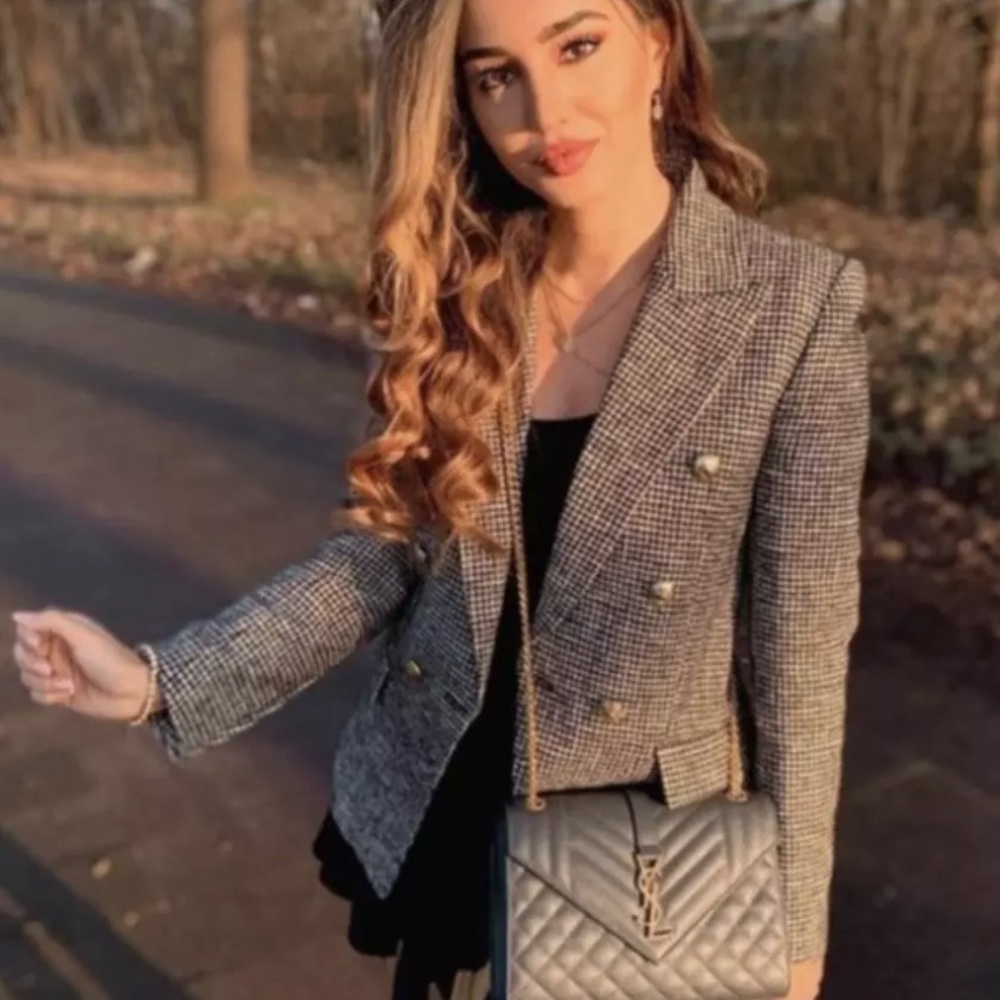ZARA NWT DOUBLE BREASTED HOUNDSTOOTHS BLAZER BLOGGERS’S FAVORITE 💕